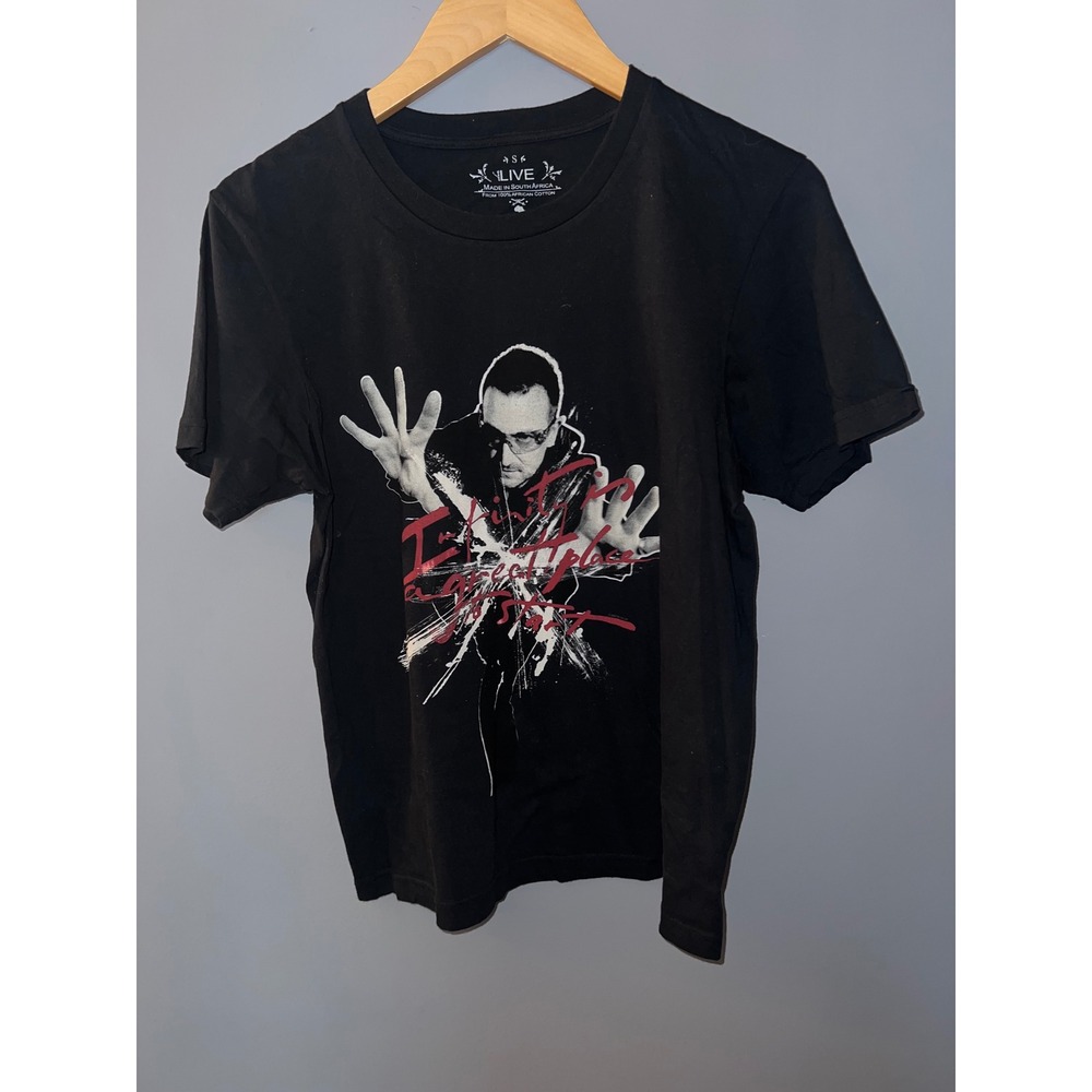 U2 360 Tour 2009 Bono Graphic T-Shirt Black Mens Small African‎ Cotton